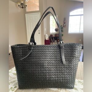 All Leather Black Woven Tote Brand New